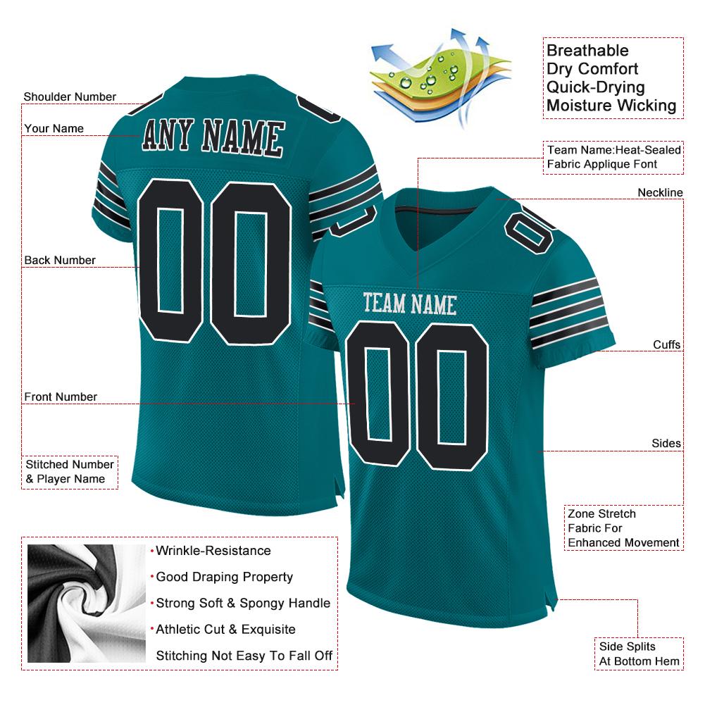 Custom Teal Black-White Classic Style Mesh Authentic American Football Jersey| KXKSHOP