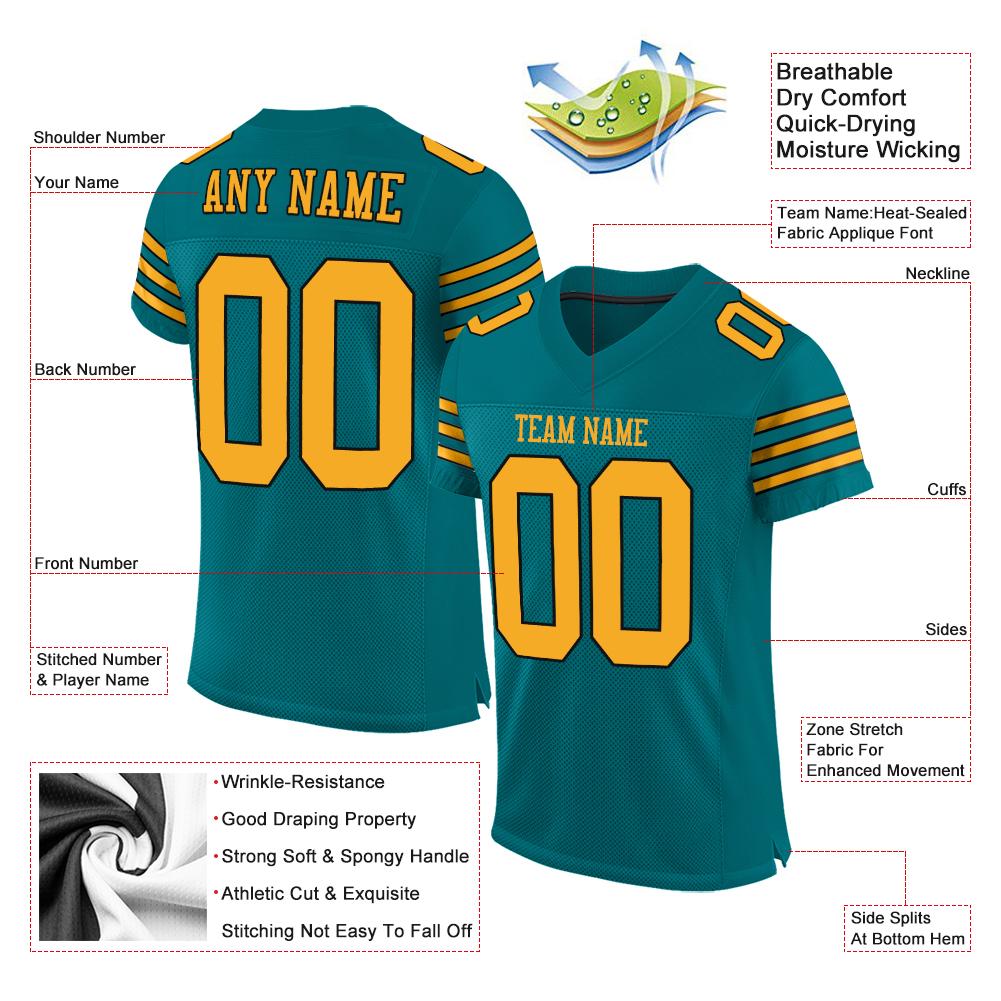 Custom Teal Gold-Black Classic Style Mesh Authentic American Football Jersey| KXKSHOP
