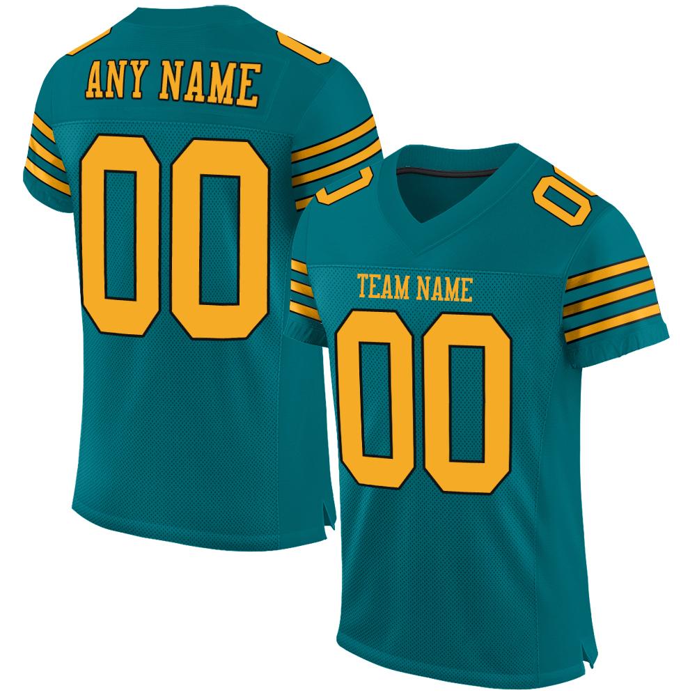 Custom Teal Gold-Black Classic Style Mesh Authentic American Football Jersey| KXKSHOP