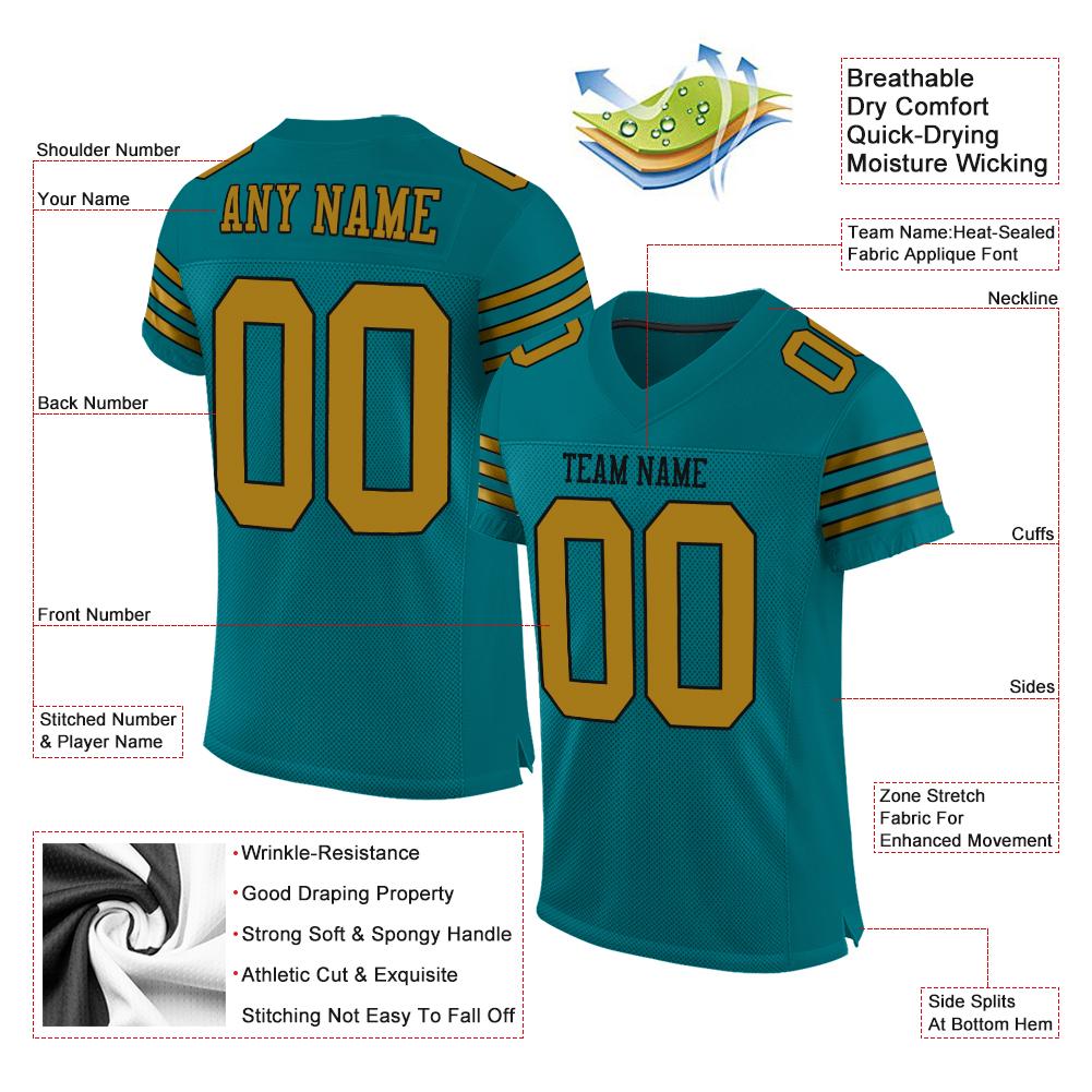 Custom Teal Old Gold-Black Classic Style Mesh Authentic American Football Jersey| KXKSHOP