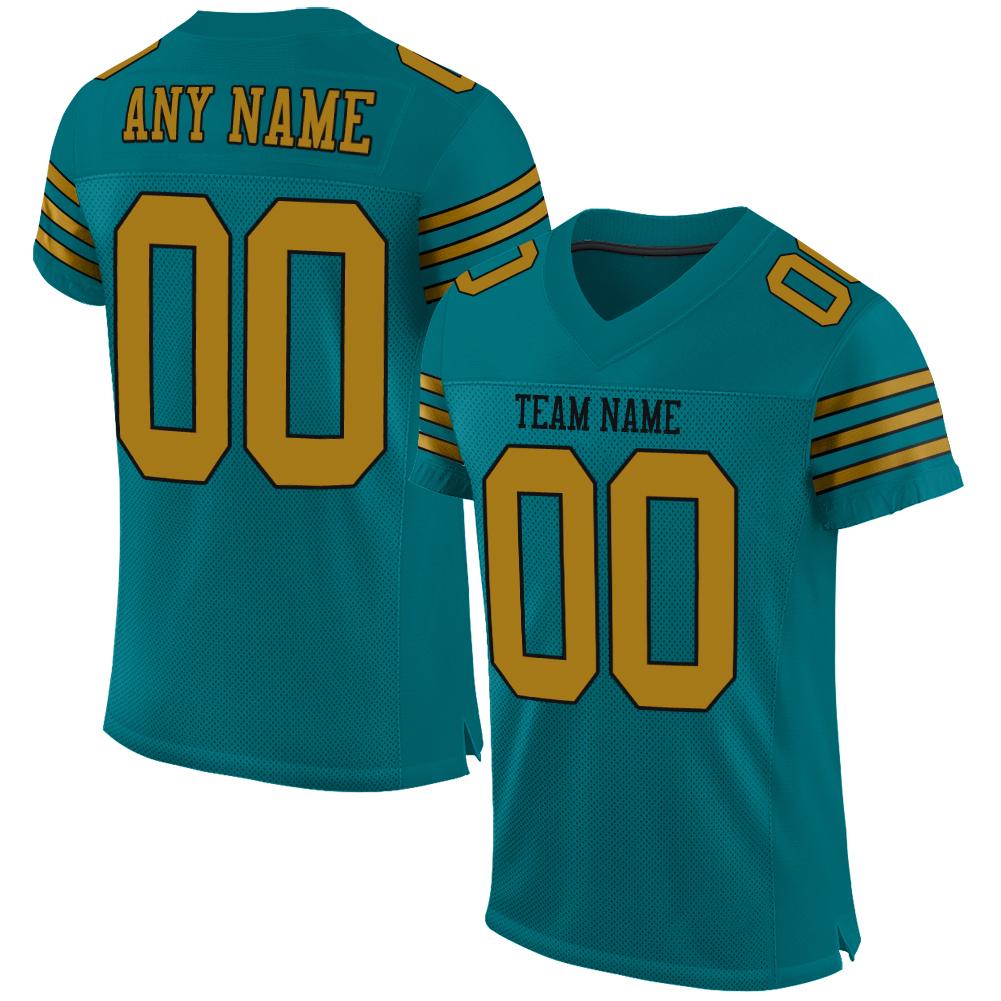 Custom Teal Old Gold-Black Classic Style Mesh Authentic American Football Jersey| KXKSHOP