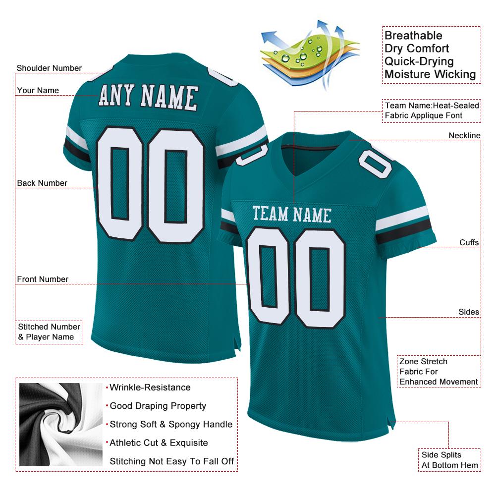 Custom Teal White-Black Classic Style Mesh Authentic American Football Jersey| KXKSHOP