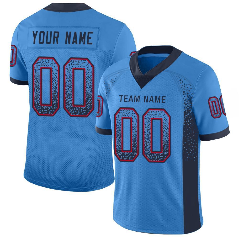 Custom Powder Blue Navy-Red Drift Fashion Mesh Authentic American Football Jersey| KXKSHOP
