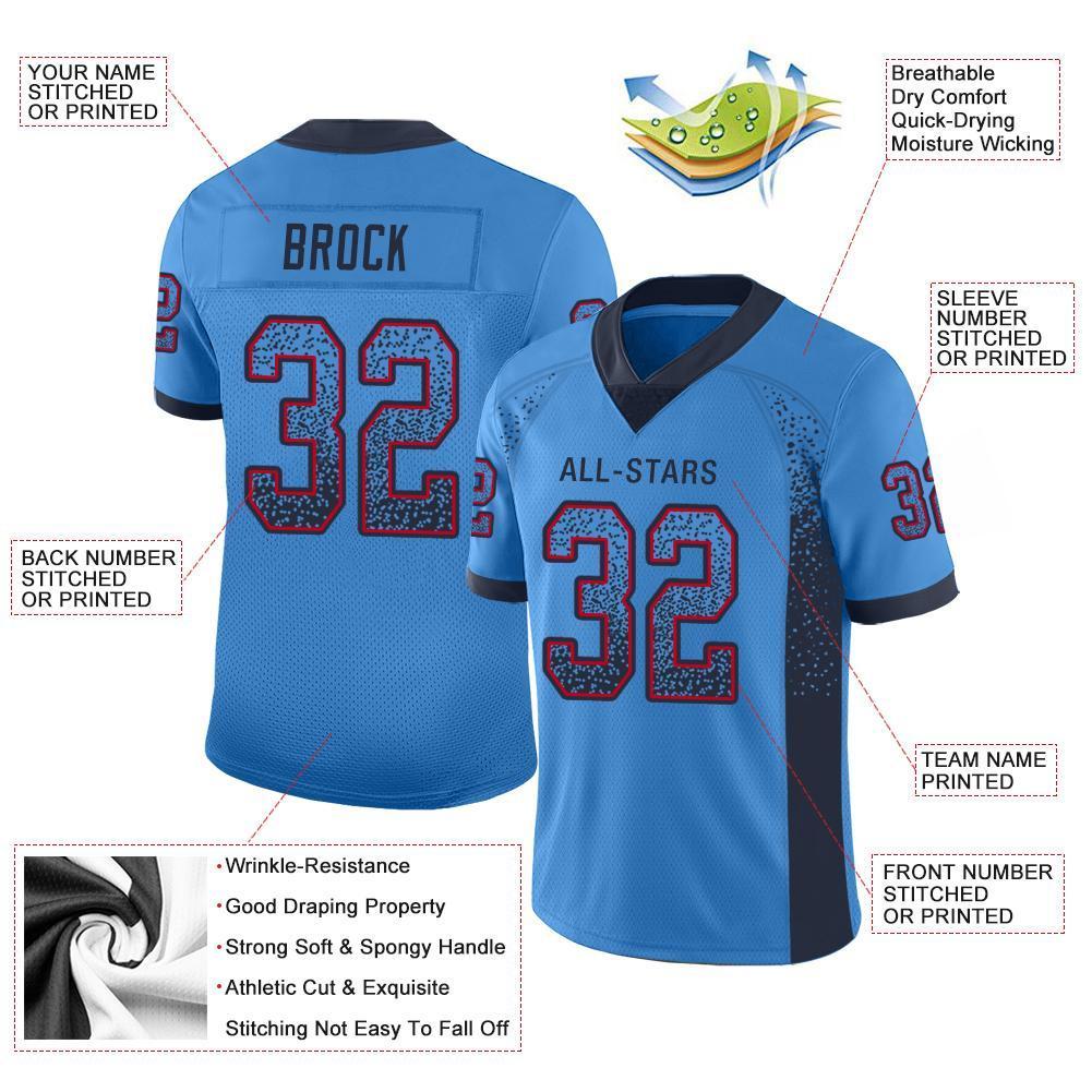 Custom Powder Blue Navy-Red Drift Fashion Mesh Authentic American Football Jersey| KXKSHOP