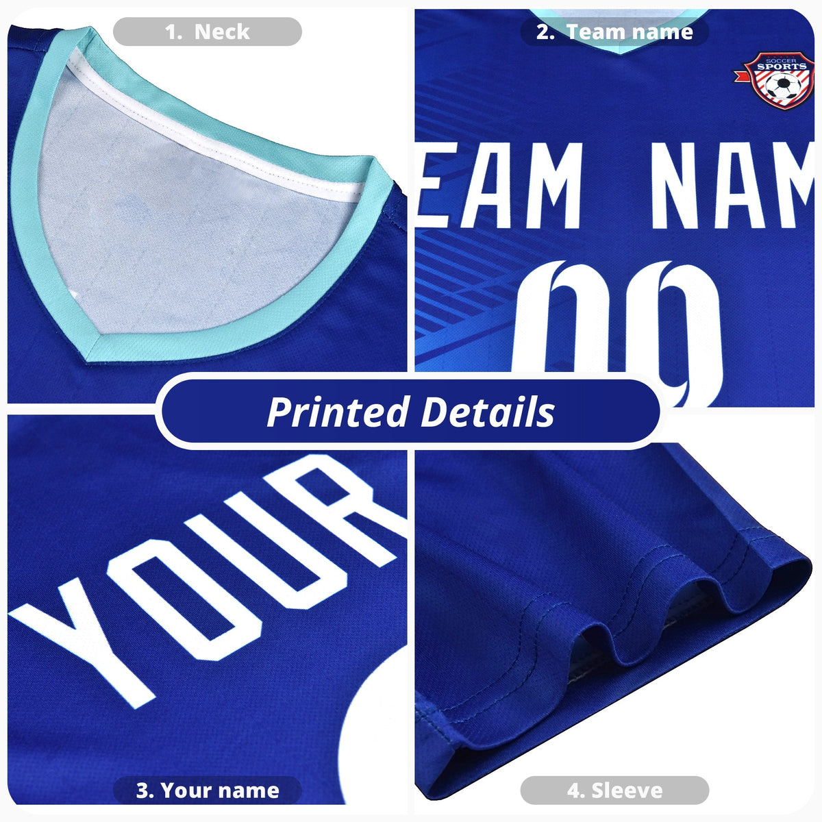Custom White Powder Blue Color Block Training Uniform For Men Football Kits Jersey