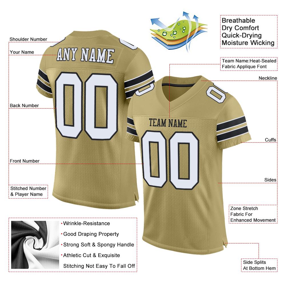 Custom Vegas Gold White-Black Classic Style Mesh Authentic American Football Jersey| KXKSHOP