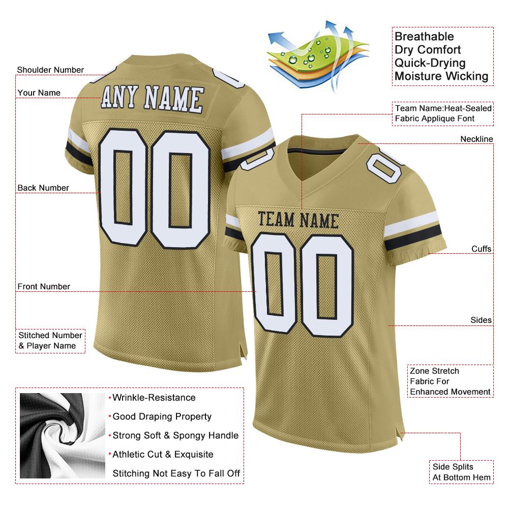 Custom Vegas Gold White-Black Classic Style Mesh Authentic American Football Jersey| KXKSHOP