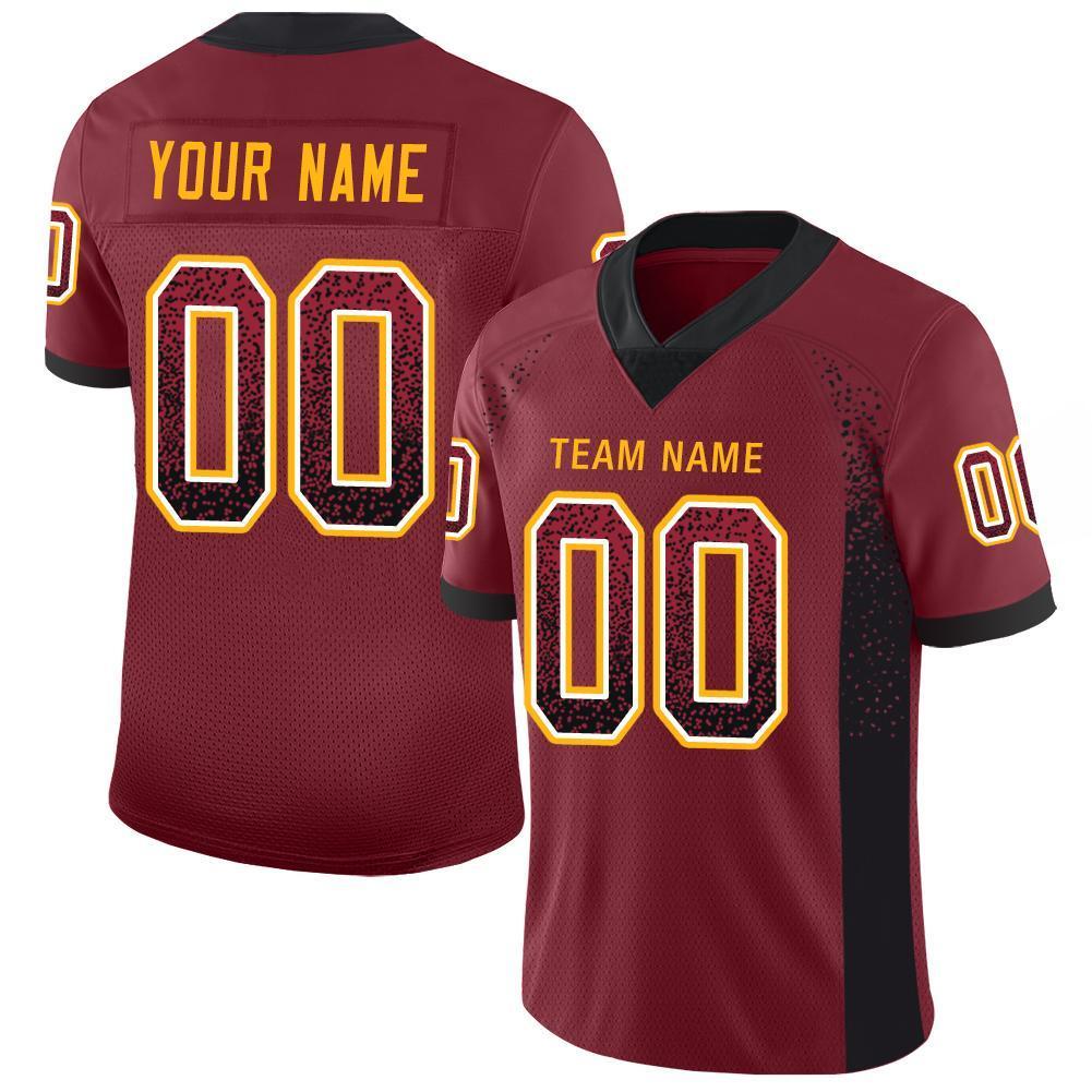 Custom Burgundy Black-Gold Drift Fashion Mesh Authentic American Football Jersey| KXKSHOP