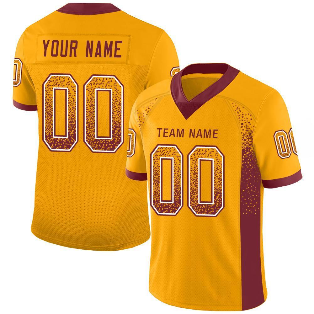Custom Gold Burgundy-White Drift Fashion Mesh Authentic American Football Jersey| KXKSHOP