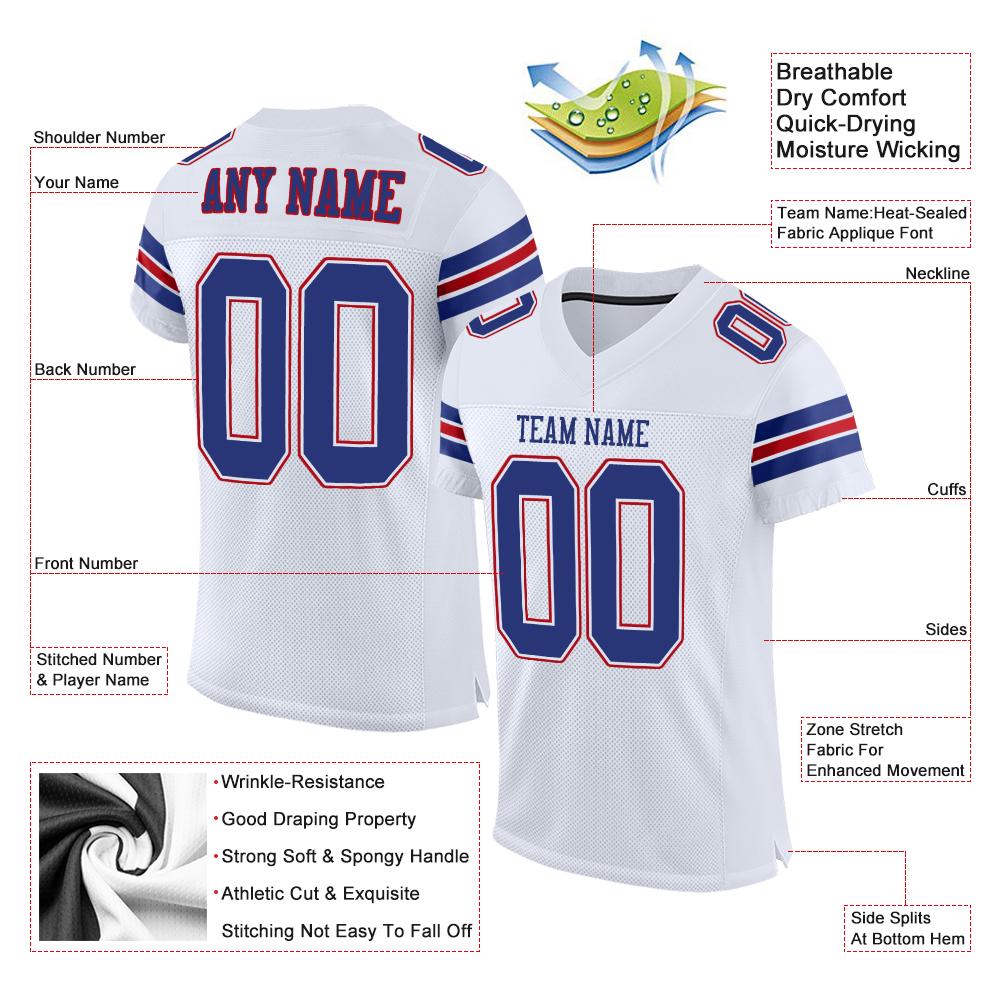 Custom White Royal-Red Classic Style Mesh Authentic American Football Jersey| KXKSHOP