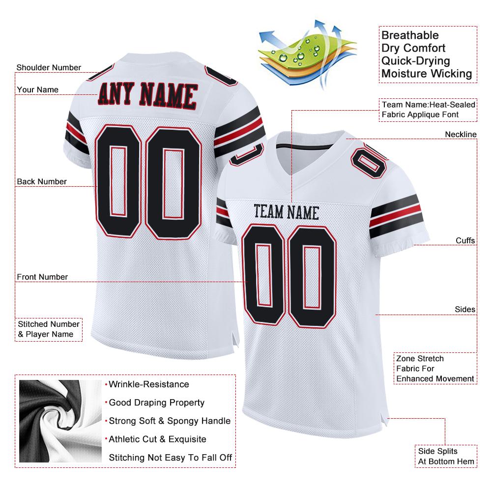 Custom White Black-Red Classic Style Mesh Authentic American Football Jersey| KXKSHOP