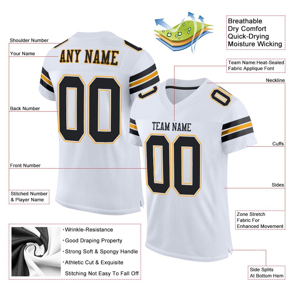 Custom White Black-Gold Classic Style Mesh Authentic American Football Jersey| KXKSHOP