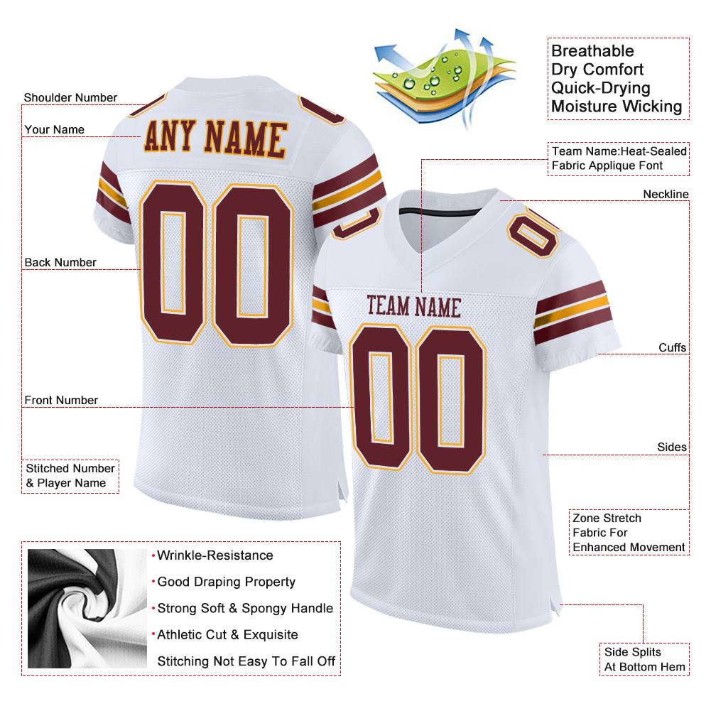 Custom White Burgundy-Gold Classic Style Mesh Authentic American Football Jersey| KXKSHOP
