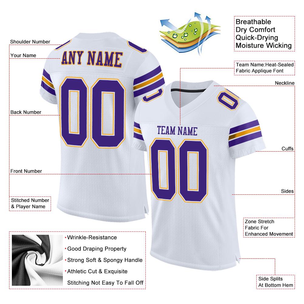 Custom White Purple-Gold Classic Style Mesh Authentic American Football Jersey| KXKSHOP