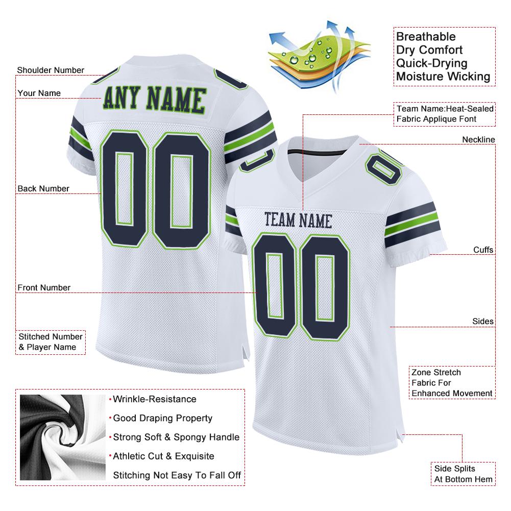 Custom White Navy-Neon Green Classic Style Mesh Authentic American Football Jersey| KXKSHOP