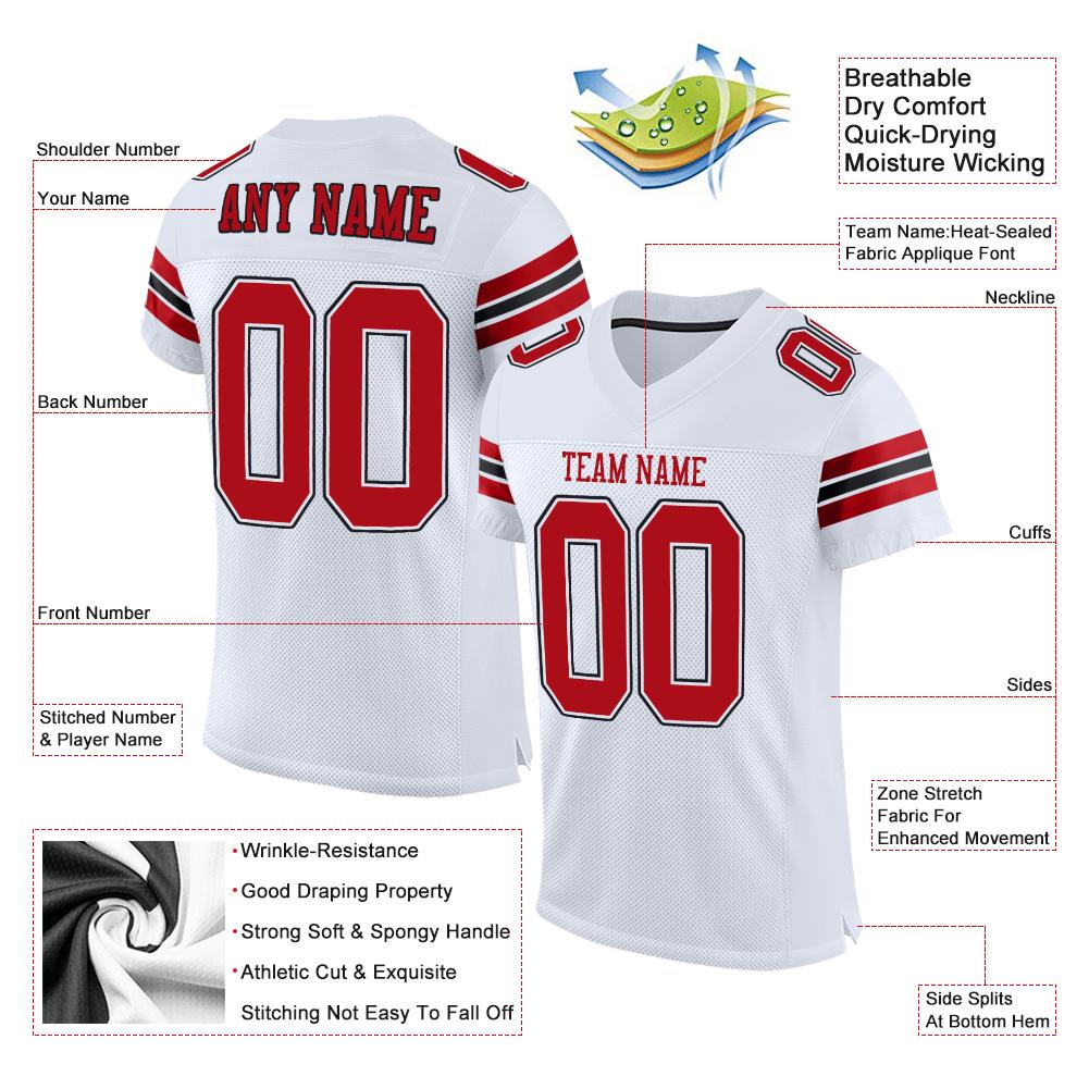 Custom White Red-Black Classic Style Mesh Authentic American Football Jersey| KXKSHOP