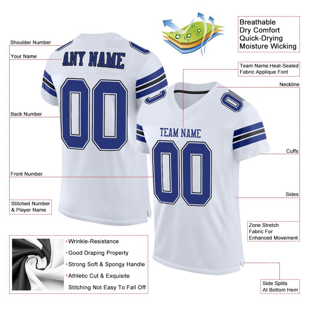 Custom White Royal-Black Classic Style Mesh Authentic American Football Jersey| KXKSHOP