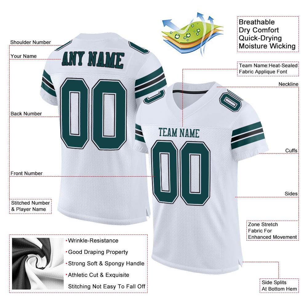 Custom White Midnight Green-Black Classic Style Mesh Authentic American Football Jersey| KXKSHOP
