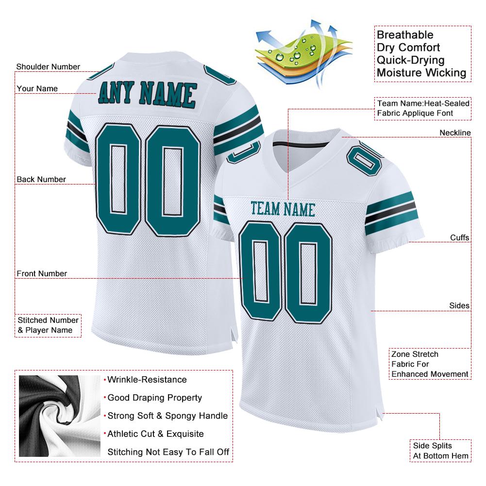 Custom White Teal-Black Classic Style Mesh Authentic American Football Jersey| KXKSHOP