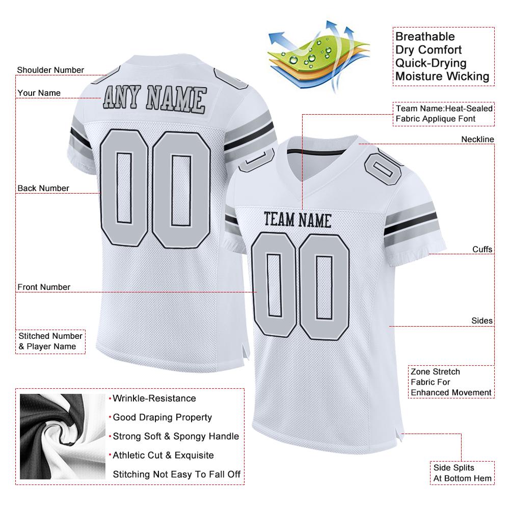 Custom White Silver-Black Classic Style Mesh Authentic American Football Jersey| KXKSHOP
