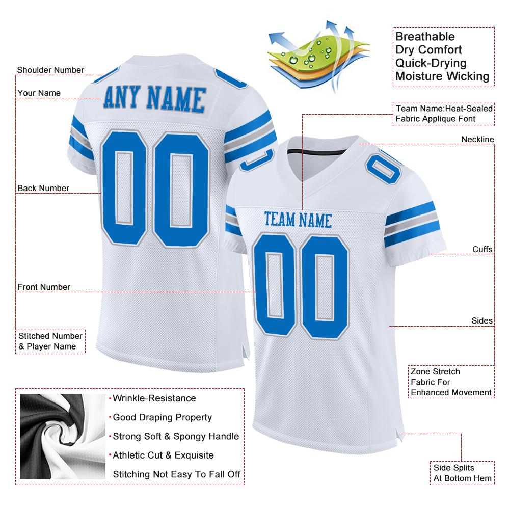Custom White Panther Blue-Light Gray Classic Style Mesh Authentic American Football Jersey| KXKSHOP