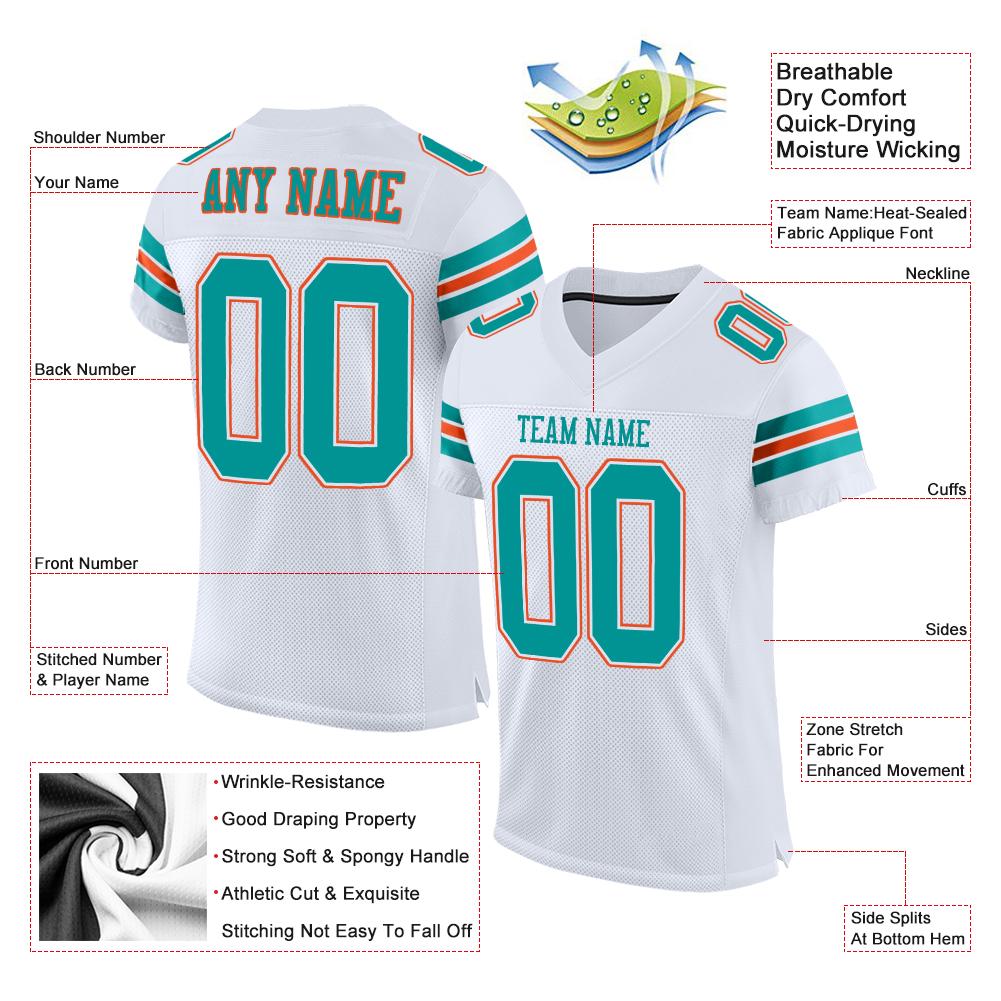 Custom White Aqua-Orange Classic Style Mesh Authentic American Football Jersey| KXKSHOP