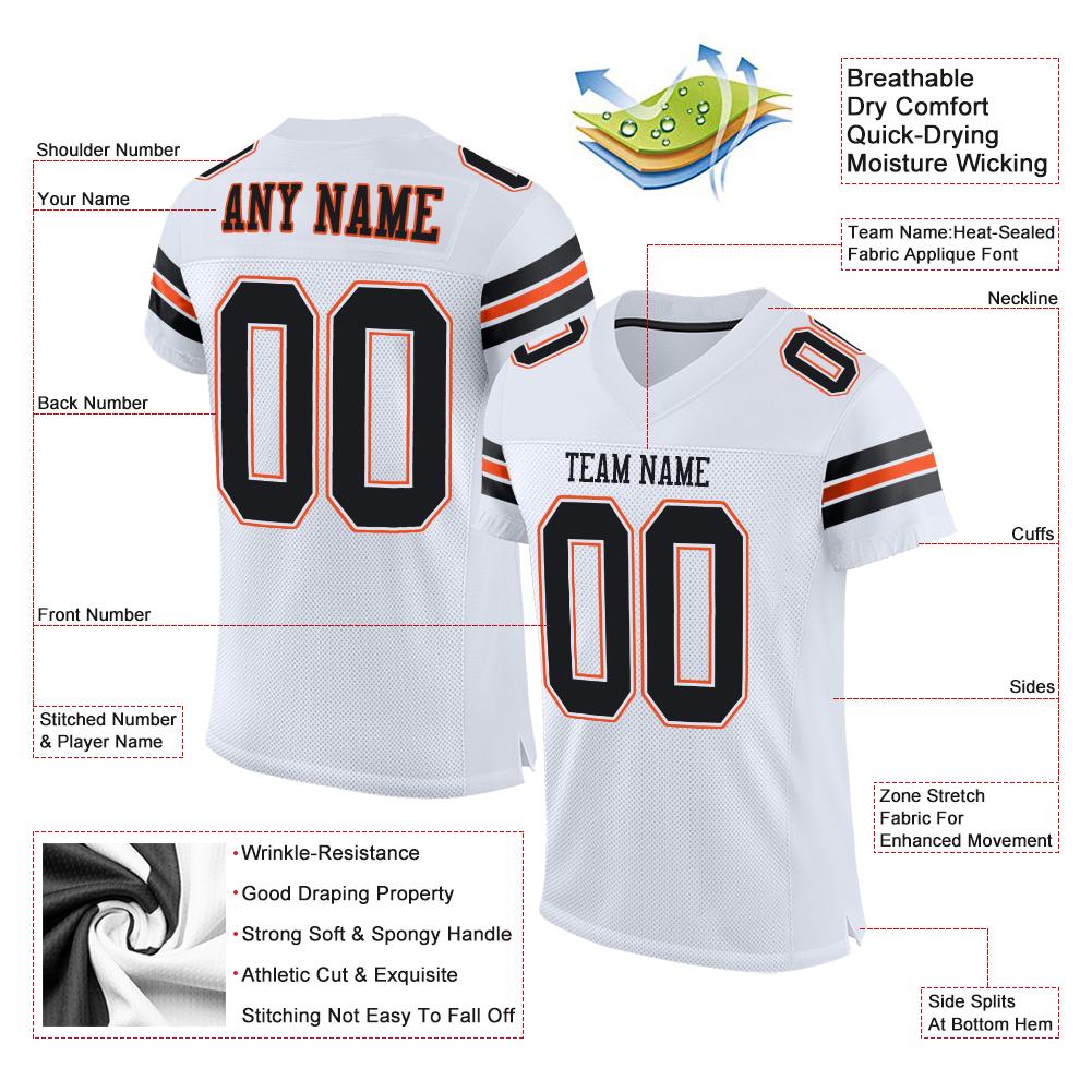 Custom White Black-Orange Classic Style Mesh Authentic American Football Jersey| KXKSHOP
