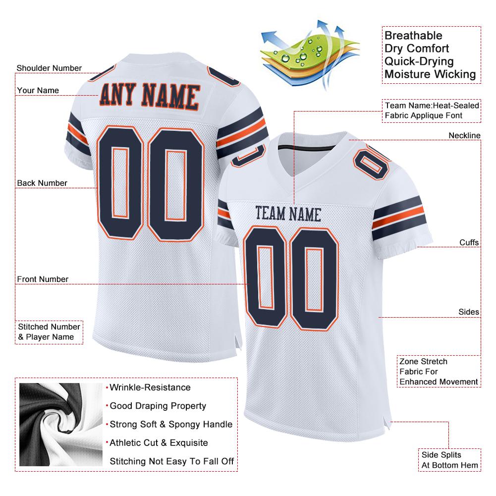 Custom White Navy-Orange Classic Style Mesh Authentic American Football Jersey| KXKSHOP