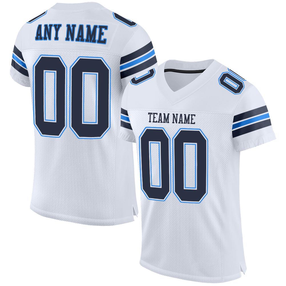 Custom White Navy-Powder Blue Classic Style Mesh Authentic American Football Jersey| KXKSHOP