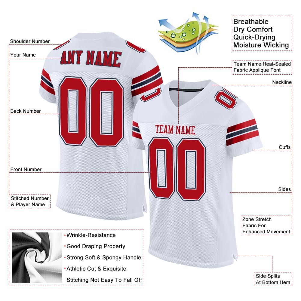 Custom White Red-Navy Classic Style Mesh Authentic American Football Jersey| KXKSHOP