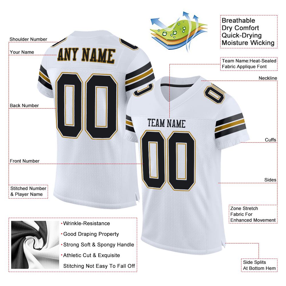 Custom White Black-Old Gold Classic Style Mesh Authentic American Football Jersey| KXKSHOP