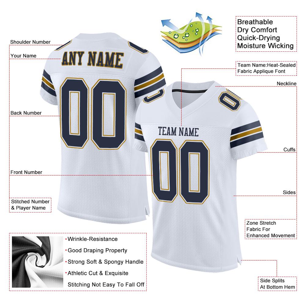 Custom White Navy-Old Gold Classic Style Mesh Authentic American Football Jersey| KXKSHOP