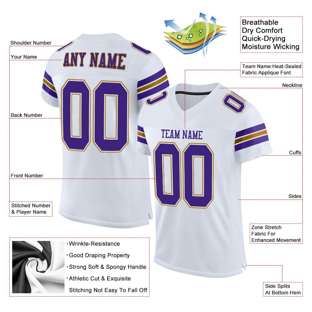 Custom White Purple-Old Gold Classic Style Mesh Authentic American Football Jersey| KXKSHOP