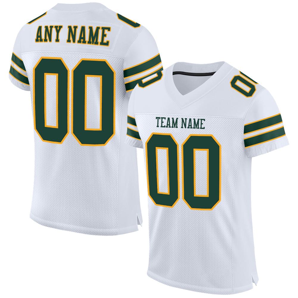 Custom White Green-Gold Classic Style Mesh Authentic American Football Jersey| KXKSHOP