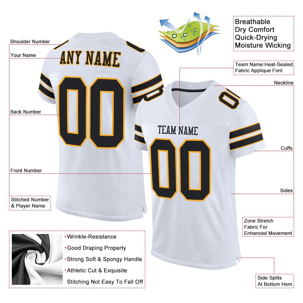Custom White Black-Gold Classic Style Mesh Authentic American Football Jersey| KXKSHOP
