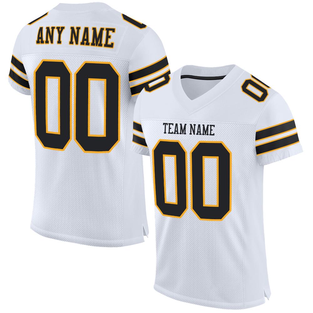 Custom White Black-Gold Classic Style Mesh Authentic American Football Jersey| KXKSHOP