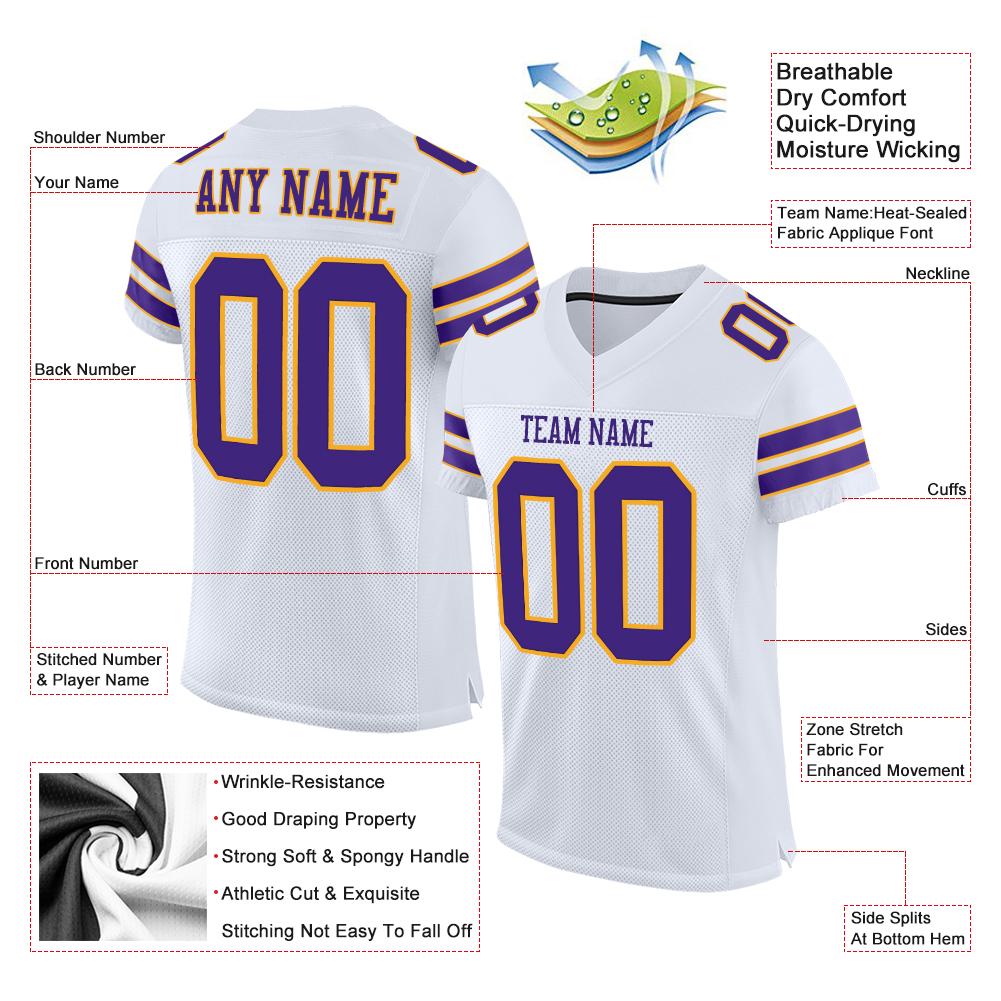 Custom White Purple-Gold Classic Style Mesh Authentic American Football Jersey| KXKSHOP