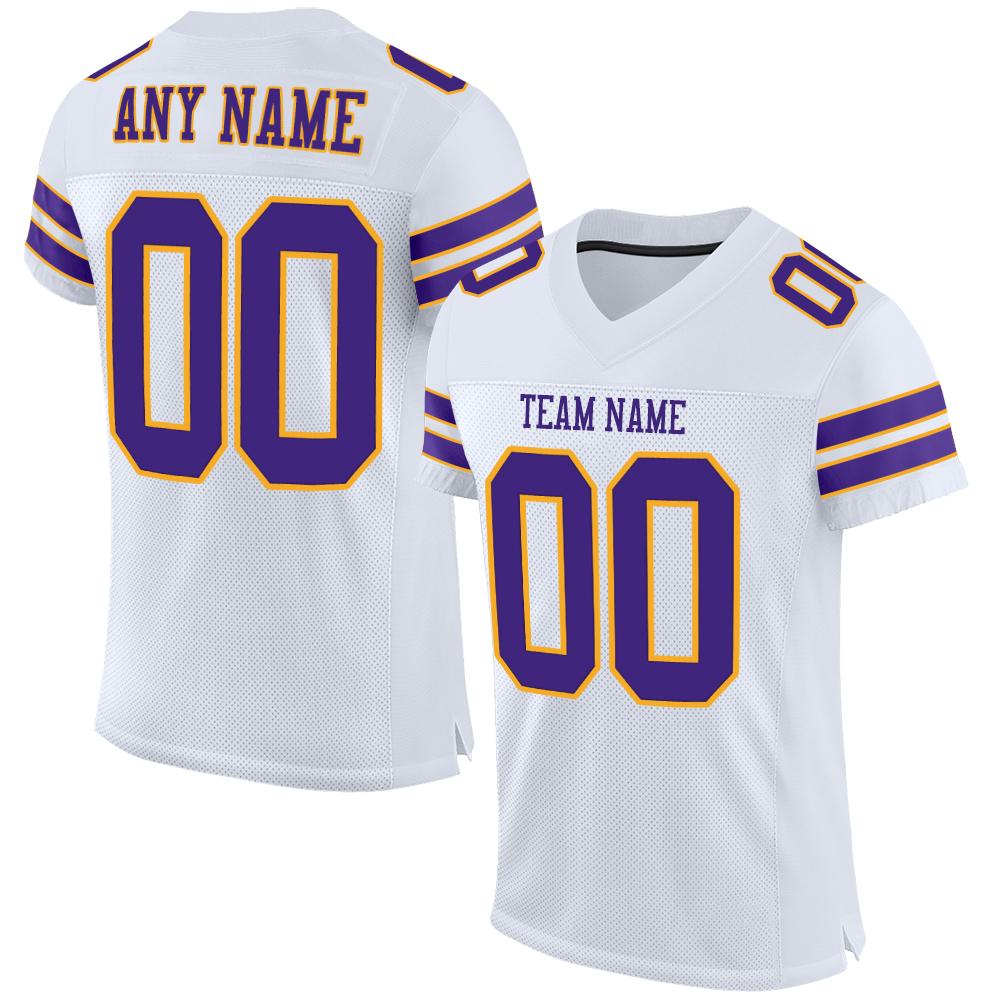 Custom White Purple-Gold Classic Style Mesh Authentic American Football Jersey| KXKSHOP