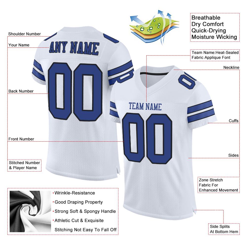 Custom White Royal-Black Classic Style Mesh Authentic American Football Jersey| KXKSHOP