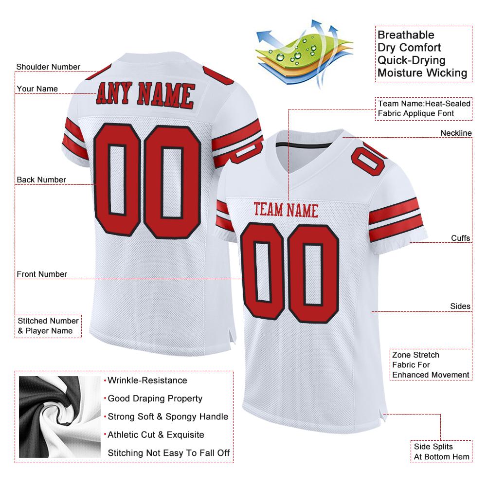Custom White Red-Black Classic Style Mesh Authentic American Football Jersey| KXKSHOP