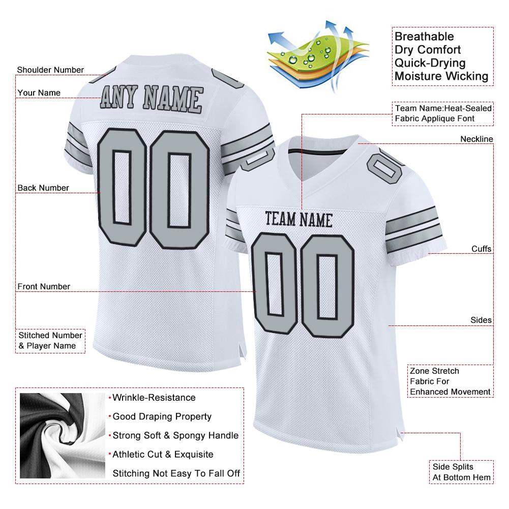 Custom White Silver-Black Classic Style Mesh Authentic American Football Jersey| KXKSHOP