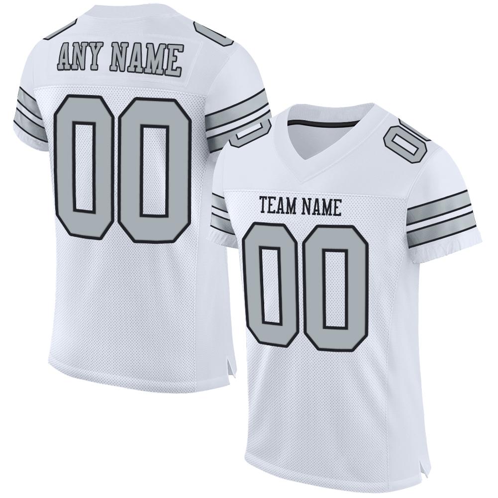 Custom White Silver-Black Classic Style Mesh Authentic American Football Jersey| KXKSHOP
