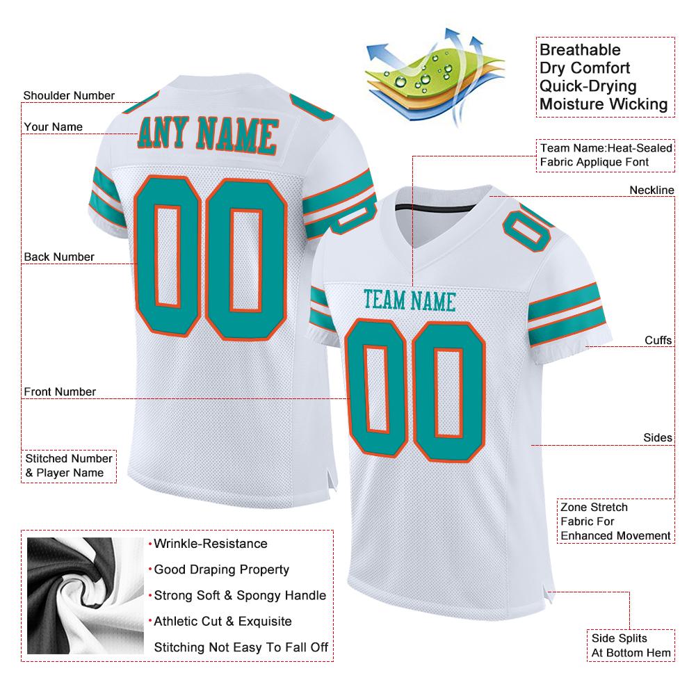 Custom White Aqua-Orange Classic Style Mesh Authentic American Football Jersey| KXKSHOP