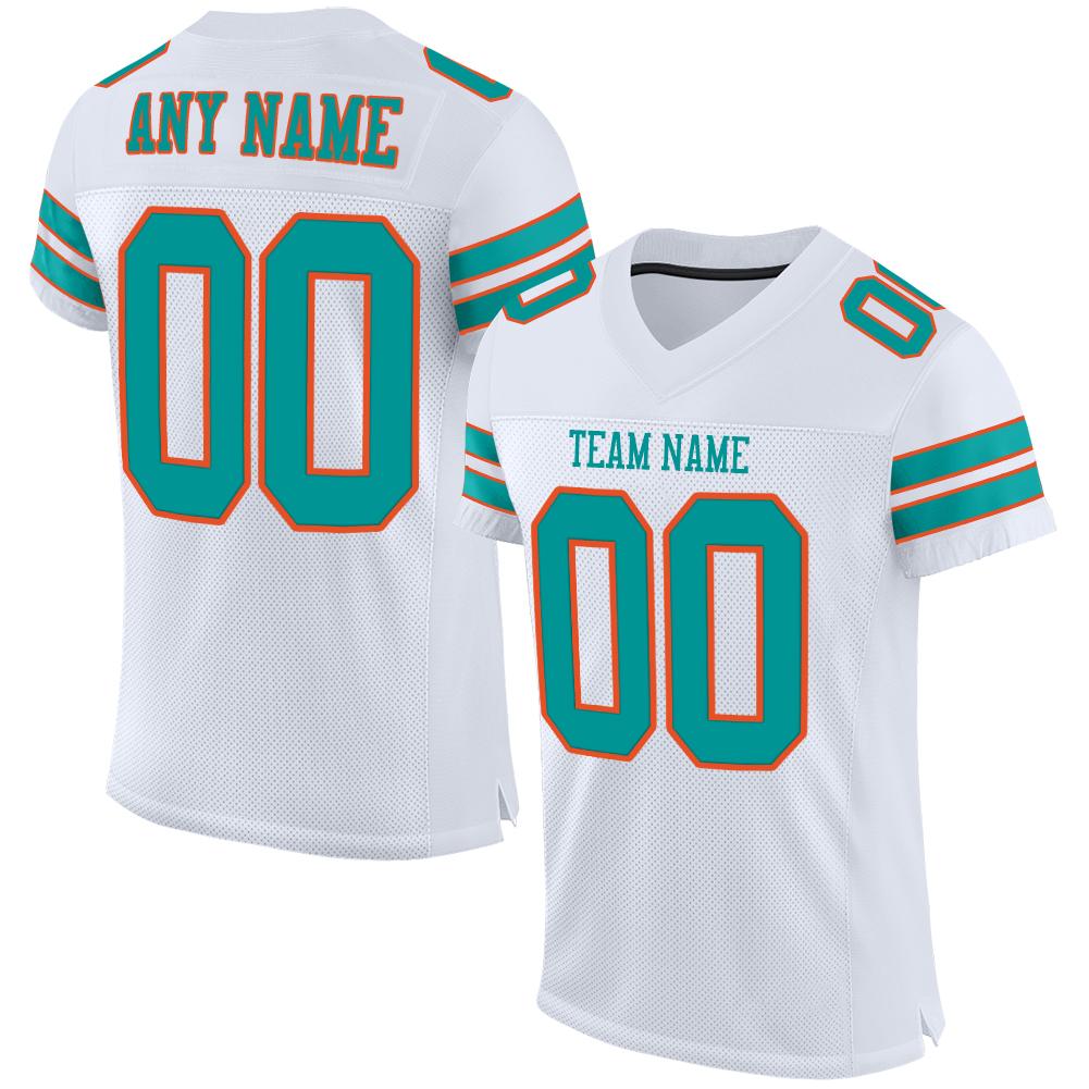 Custom White Aqua-Orange Classic Style Mesh Authentic American Football Jersey| KXKSHOP