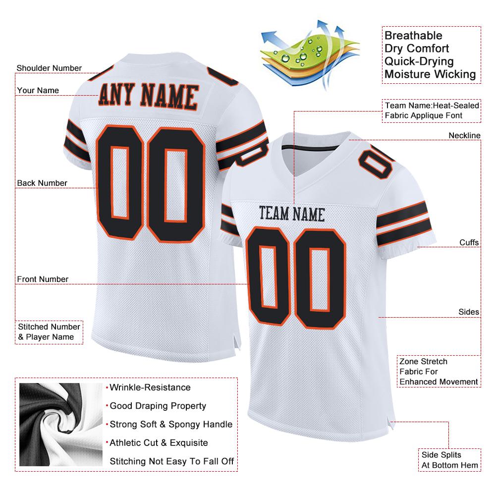 Custom White Black-Orange Classic Style Mesh Authentic American Football Jersey| KXKSHOP