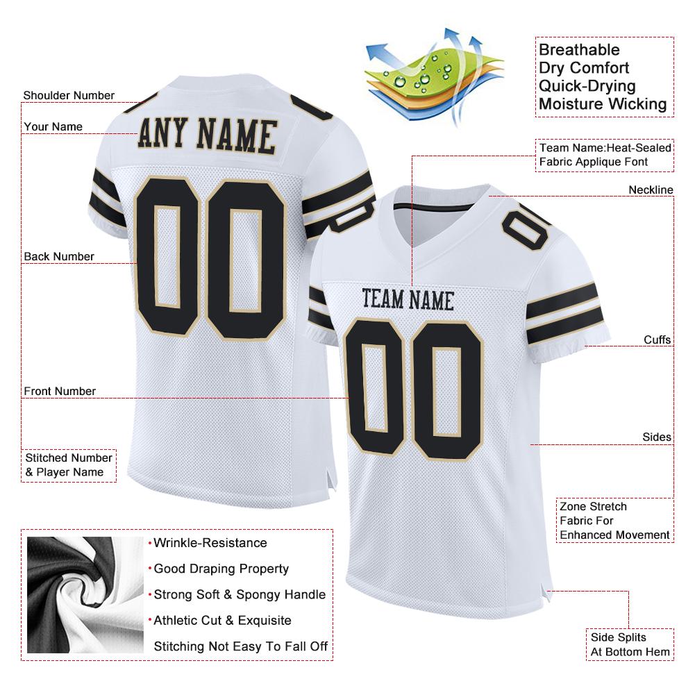 Custom White Black-Vegas Gold Classic Style Mesh Authentic American Football Jersey| KXKSHOP