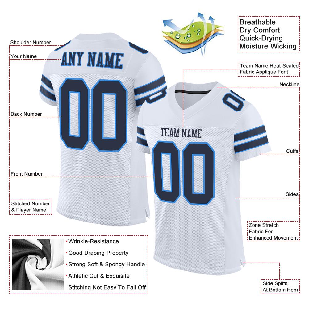 Custom White Navy-Powder Blue Classic Style Mesh Authentic American Football Jersey| KXKSHOP