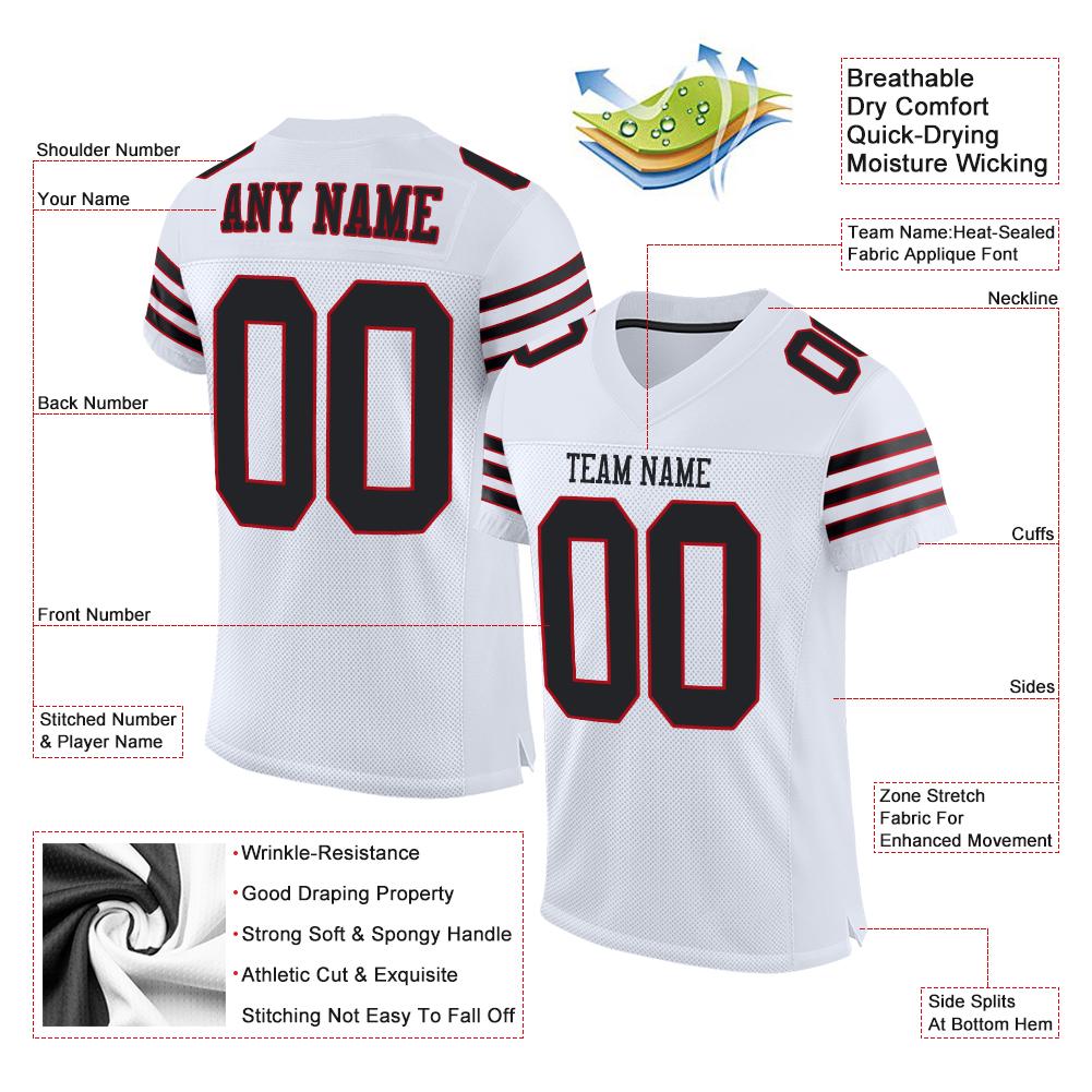 Custom White Black-Red Classic Style Mesh Authentic American Football Jersey| KXKSHOP