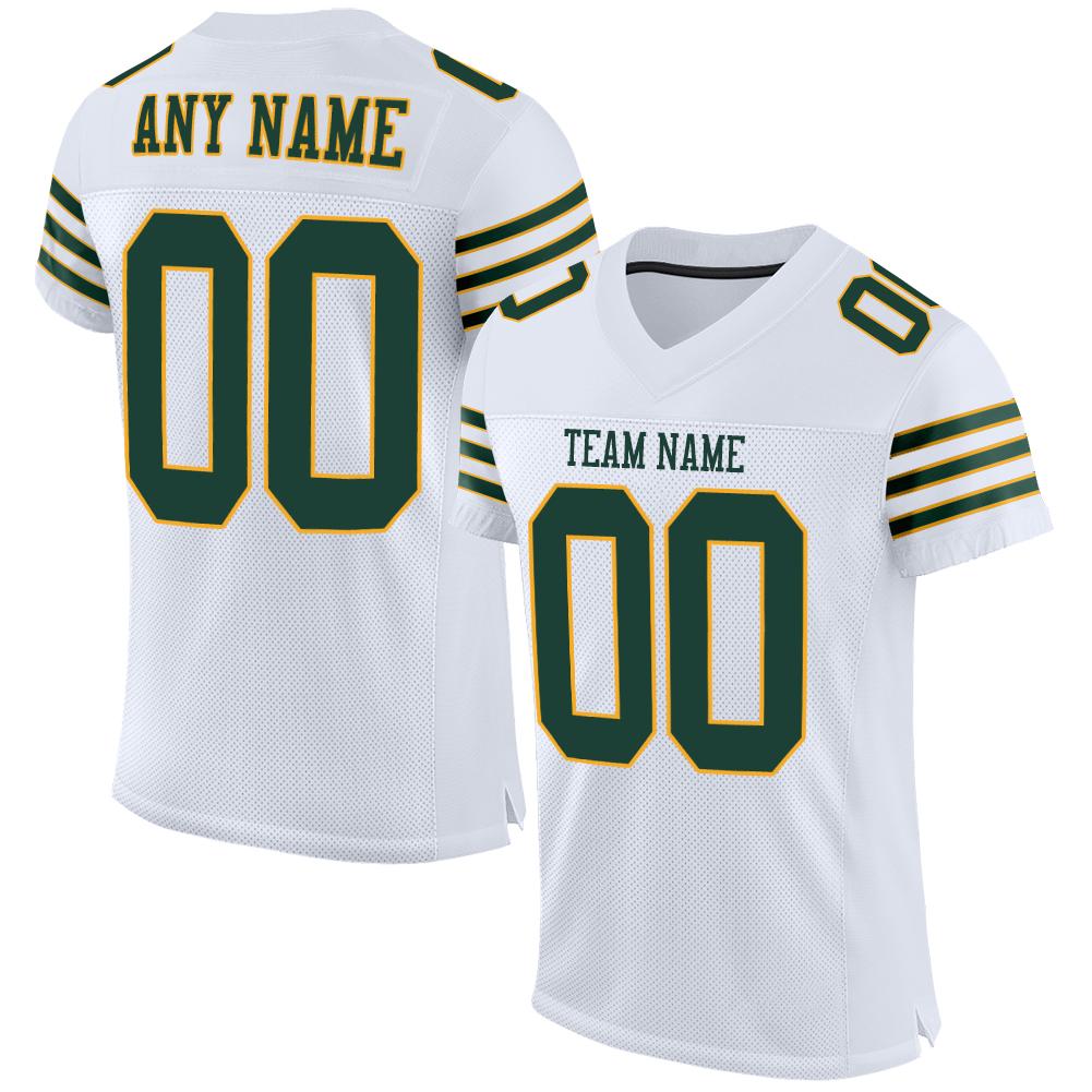 Custom White Green-Gold Classic Style Mesh Authentic American Football Jersey| KXKSHOP