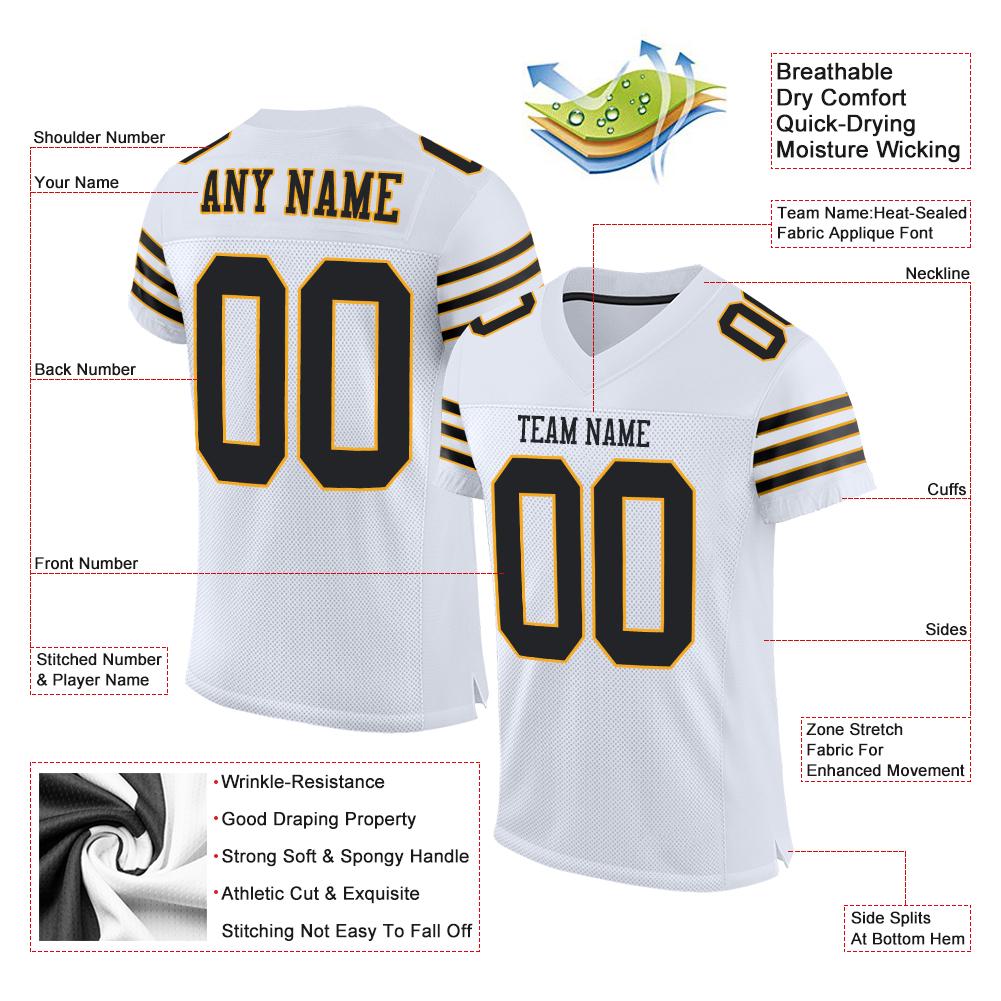 Custom White Black-Gold Classic Style Mesh Authentic American Football Jersey| KXKSHOP